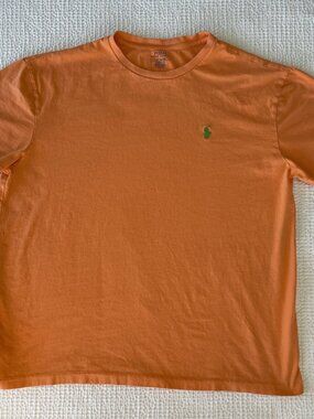 Polo Ralph Lauren T-shirt Men Orange Solid Logo 100% Cotton Size Large